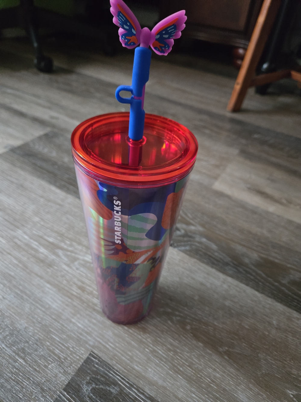 Starbucks Pink & Blue Butterfly Tumbler with Straw 24 Oz